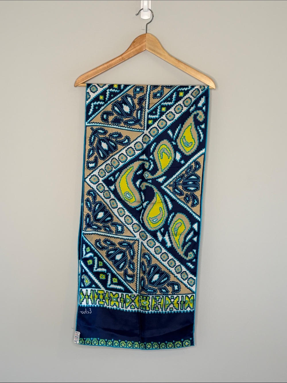 Echo Silk Scarf in Navy, Teal & Lime